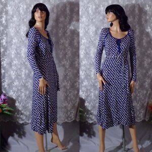 Vintage 70s Dresss Size Medium Diane Von Furstenberg Retro 1970s Blue Polka Dot